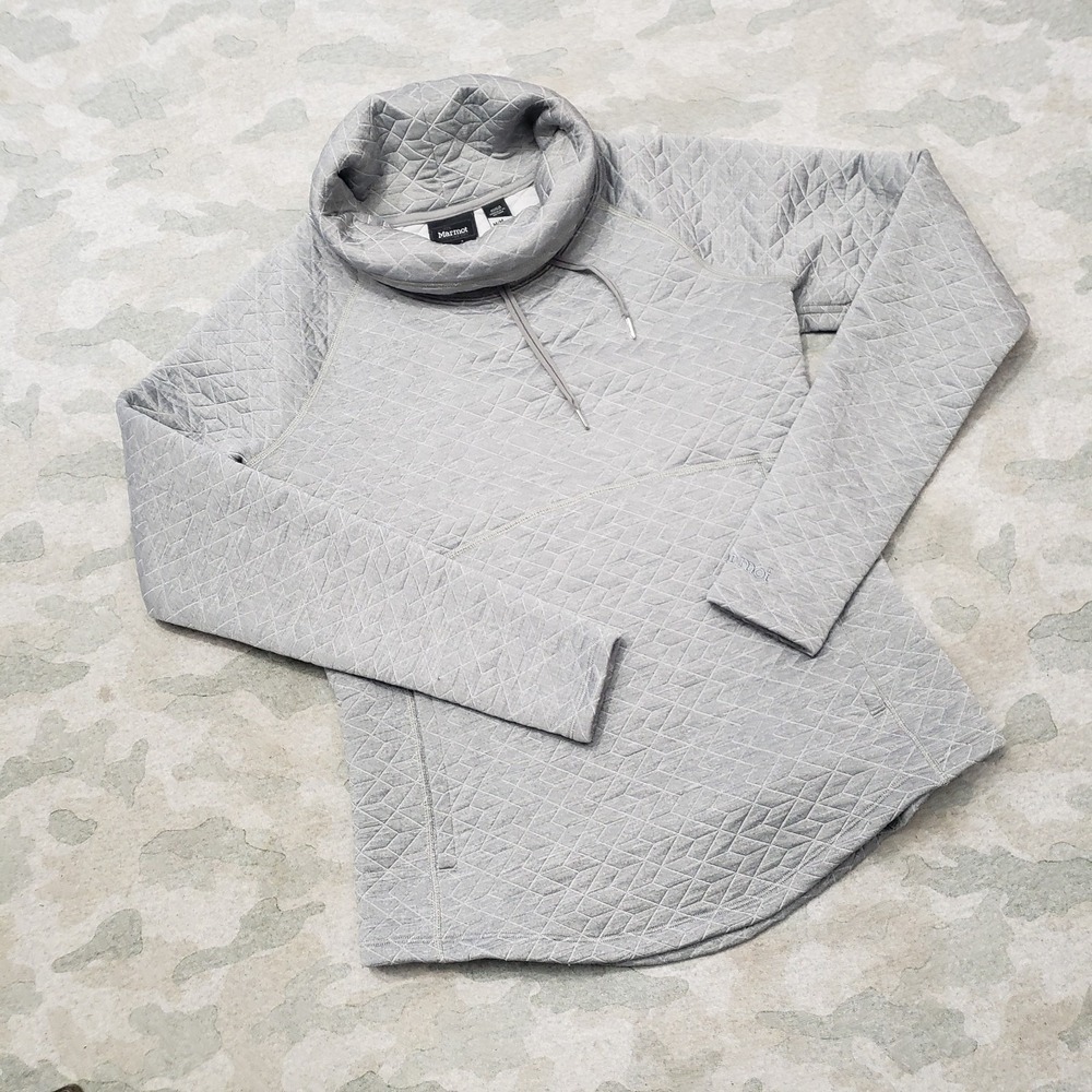 Marmot Sweatshirt Women Medium Gray Diamond Quilted Pullover Pockets Long Sleeve